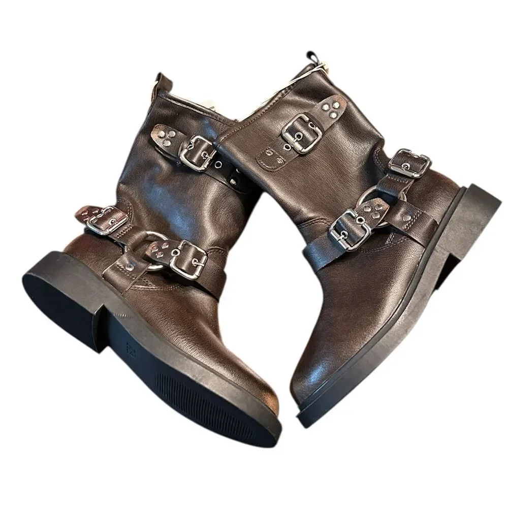 Zara kids Distressed Moto Brown Boots(Size 13.5)